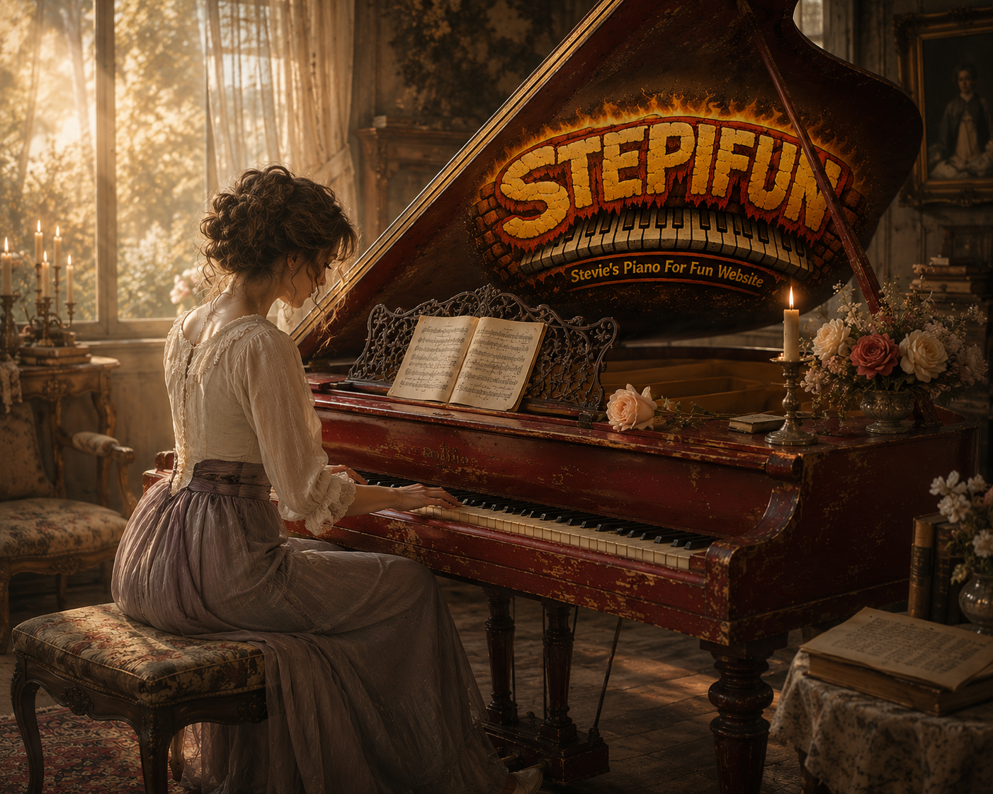 COPY2: Woman at a piano in an atmospheric room