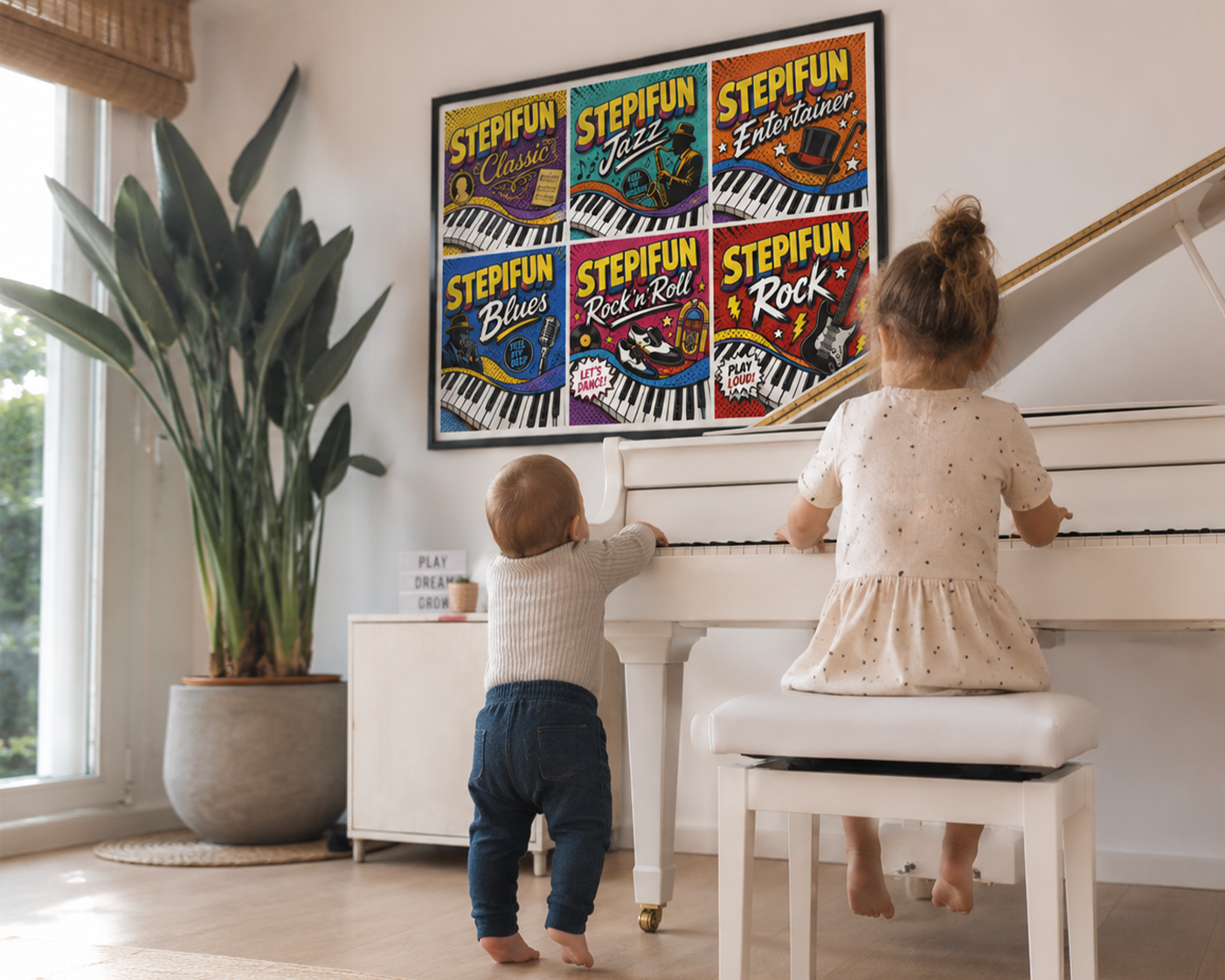 Children together at a piano